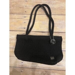 The SAK Black Crochet Lined Small Handbag Purse Solid BOHO Classic 10x6"